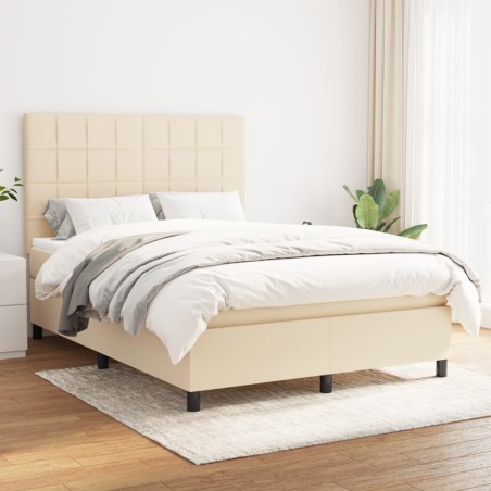vidaXL Giroletto a Molle con Materasso Crema 140x200 cm in Tessuto