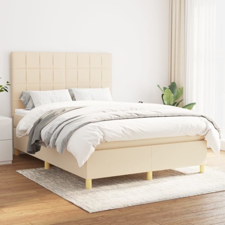 vidaXL Giroletto a Molle con Materasso Crema 140x19 cm in Tessuto