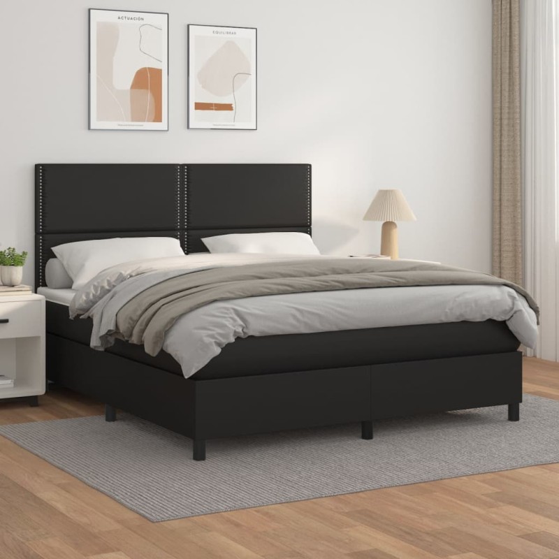 vidaXL Giroletto a Molle con Materasso Nero 180x200 cm in Similpelle