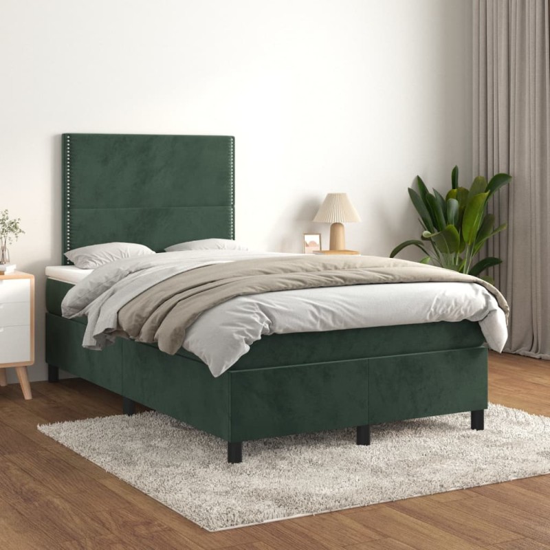 vidaXL Giroletto a Molle con Materasso Verde Scuro 120x200 cm Velluto