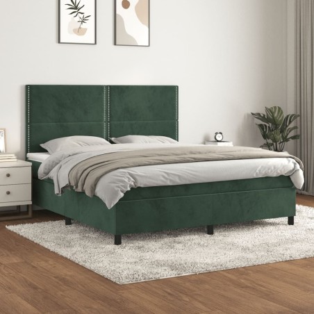 vidaXL Giroletto a Molle con Materasso Verde Scuro 180x200 cm Velluto