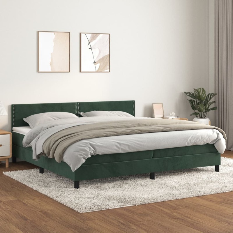 vidaXL Giroletto a Molle con Materasso Verde Scuro 200x200 cm Velluto