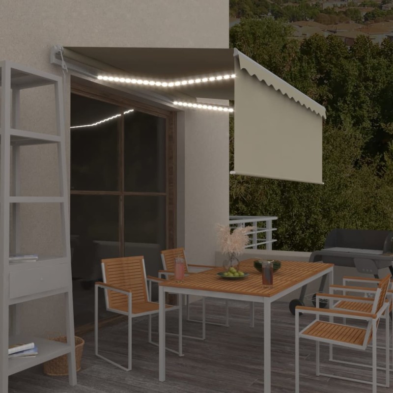 Tenda Automatica Parasole LED Sensore Vento 3,5x2,5cm Crema Tenda Automatica Parasole LED Sensore Vento 3,5x2,5cm Crema
