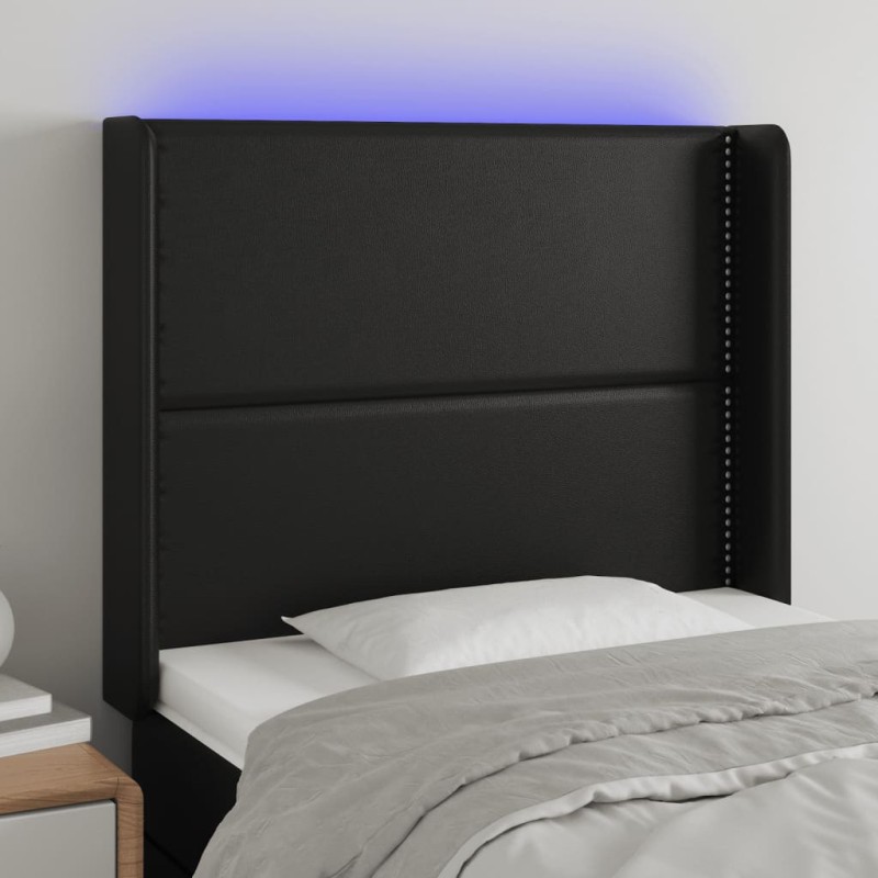 Testiera a LED nero 93x16x118/128 cm in Similpelle Testiera a LED nero 93x16x118/128 cm in Similpelle