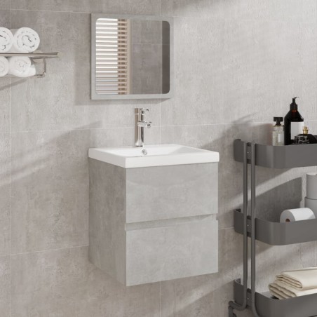 Mobile da Bagno con Specchio Grigio Cemento Legno Multistrato