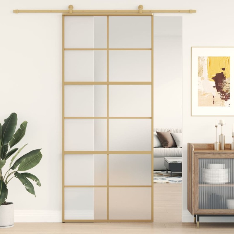 Porta Scorrevole Dorata 90x205 Vetro Smerigliato ESG Alluminio Porta Scorrevole Dorata 90x205 Vetro Smerigliato ESG Alluminio
