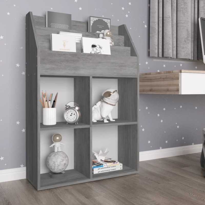 Portariviste per Bambini Grigio Cemento 71x30x114 cm Truciolato Portariviste per Bambini Grigio Cemento 71x30x114 cm Truciolato