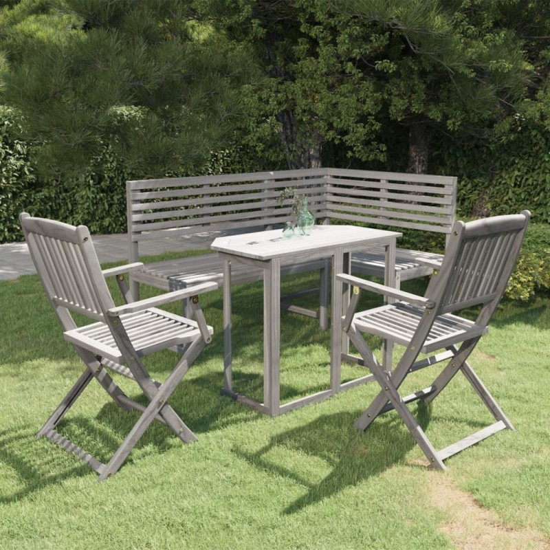 Set da Bistrot 4 pz in Legno Massello di Acacia Grigio Set da Bistrot 4 pz in Legno Massello di Acacia Grigio