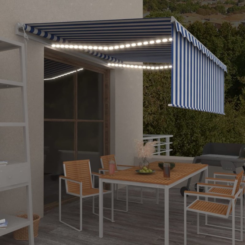vidaXL Tenda Automatica Parasole LED Sensore Vento 4,5x3 m Blu Bianco vidaXL Tenda Automatica Parasole LED Sensore Vento 4,5x3 m Blu Bianco
