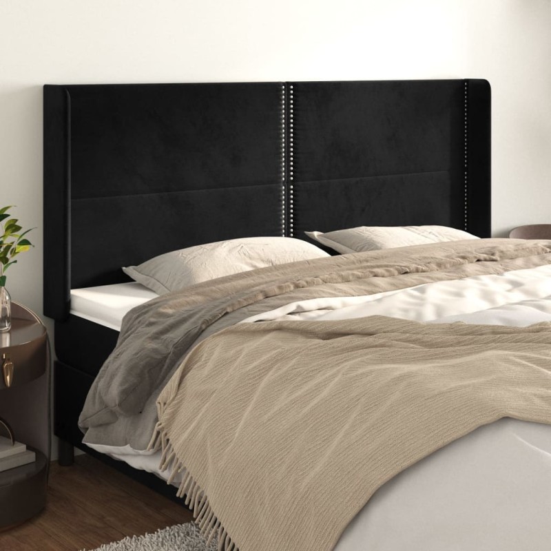 Testiera ad Orecchio Nera 203x16x118/128 cm in Velluto Testiera ad Orecchio Nera 203x16x118/128 cm in Velluto
