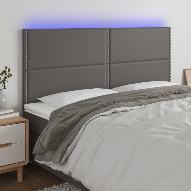 Testiera a LED Grigio 180x5x118/128cm in Similpelle Testiera a LED Grigio 180x5x118/128cm in Similpelle