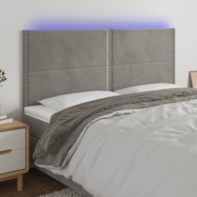Testiera a LED Grigio Chiaro 180x5x118/128 cm in Velluto Testiera a LED Grigio Chiaro 180x5x118/128 cm in Velluto