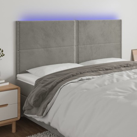 Testiera a LED Grigio Chiaro 200x5x118/128 cm in Velluto