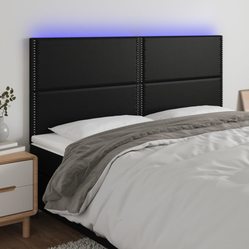 Testiera a LED Nera 180x5x118/128 cm in Similpelle Testiera a LED Nera 180x5x118/128 cm in Similpelle