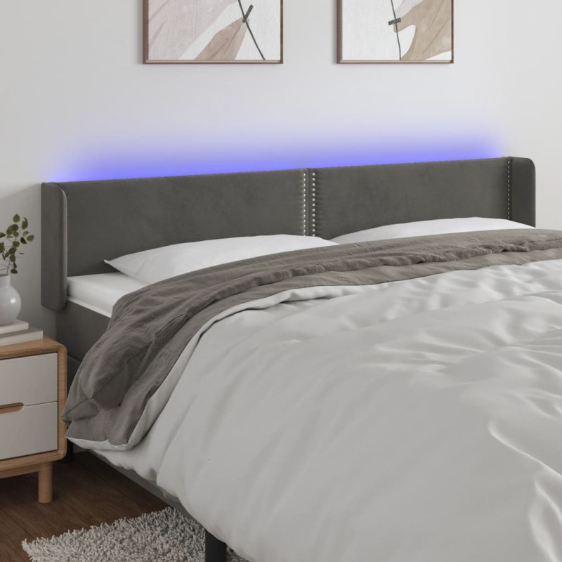 Testiera a LED Grigio Scuro 183x16x78/88 cm in Velluto Testiera a LED Grigio Scuro 183x16x78/88 cm in Velluto