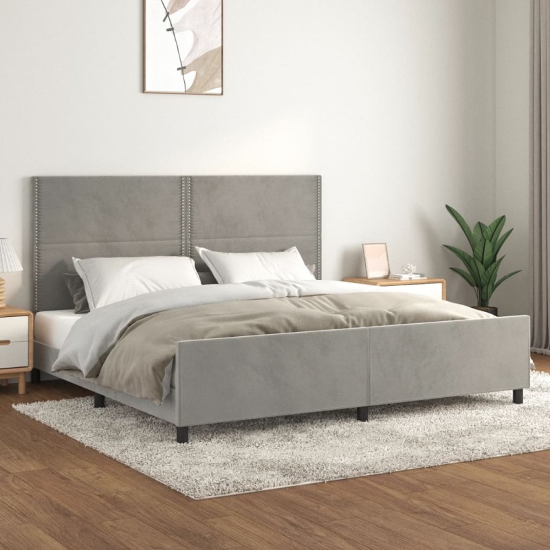 Giroletto con Testiera Grigio Chiaro 200x200 cm in Velluto Giroletto con Testiera Grigio Chiaro 200x200 cm in Velluto