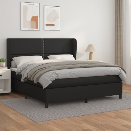 vidaXL Giroletto a Molle con Materasso Nero 180x200 cm in Similpelle