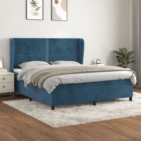 vidaXL Giroletto a Molle con Materasso Blu Scuro 180x200 cm in Velluto