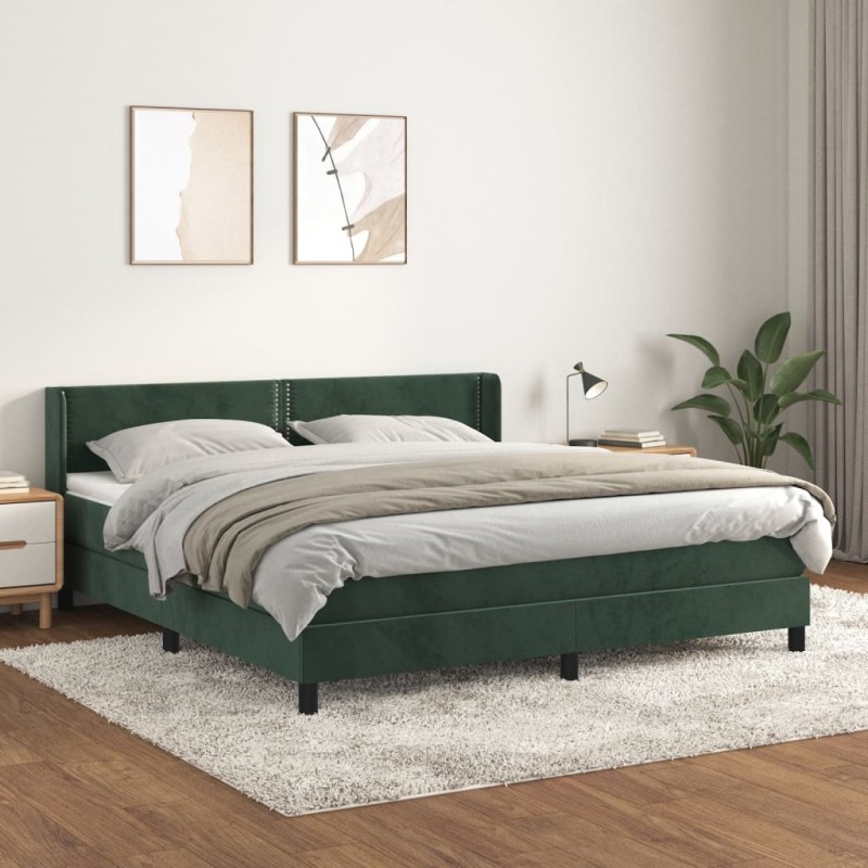 vidaXL Giroletto a Molle con Materasso Verde Scuro 180x200 cm Velluto