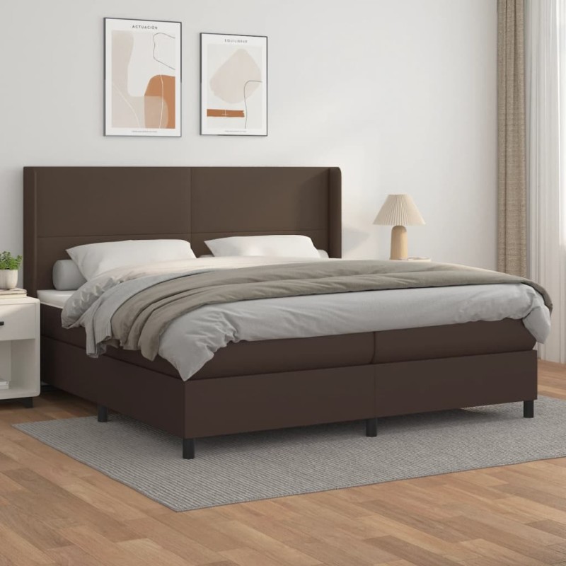 Giroletto a Molle con Materasso Marrone 200x200cm in Similpelle