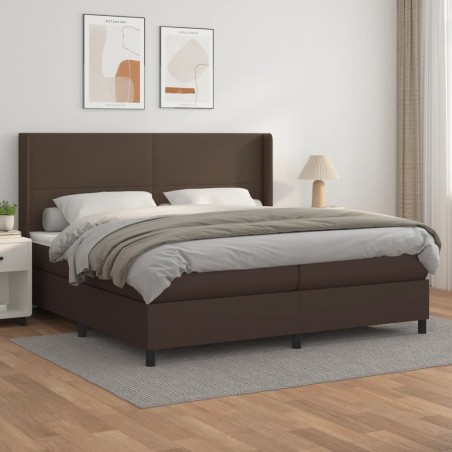 Giroletto a Molle con Materasso Marrone 200x200cm in Similpelle