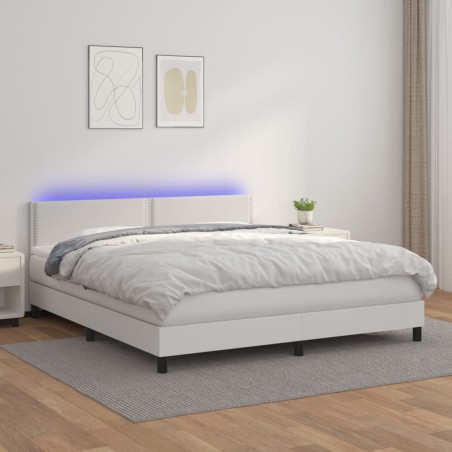 vidaXL Giroletto Molle con Materasso e LED Bianco 160x200cm Similpelle