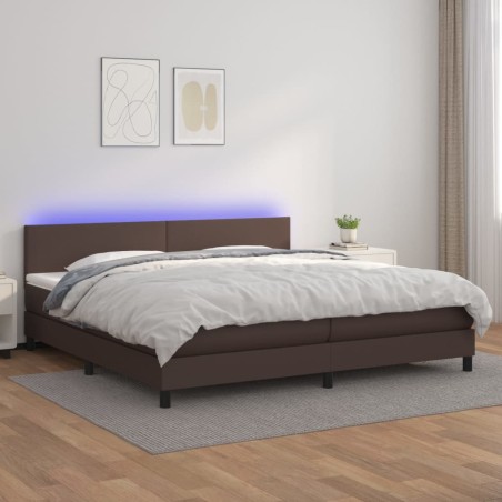 Giroletto Molle con Materasso e LED Marrone 200x200 cm