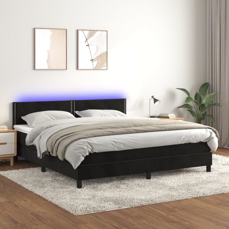 vidaXL Letto a Molle con Materasso e LED Nero 180x200 cm in Velluto vidaXL Letto a Molle con Materasso e LED Nero 180x200 cm in Velluto