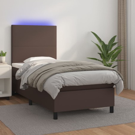 Giroletto Molle con Materasso e LED Marrone 100x200 cm
