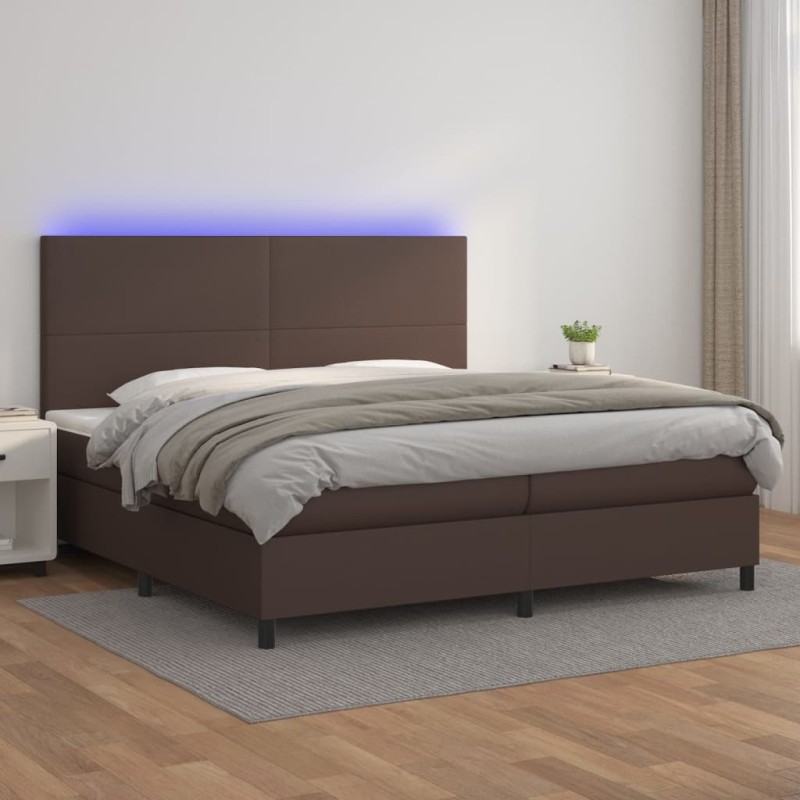 Giroletto Molle con Materasso e LED Marrone 200x200 cm Giroletto Molle con Materasso e LED Marrone 200x200 cm