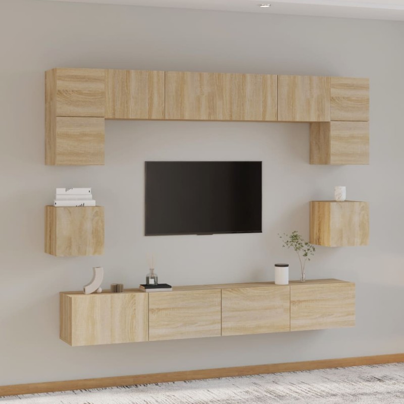 Set Mobili Porta TV 8pz Rovere Sonoma in Legno Multistrato Set Mobili Porta TV 8pz Rovere Sonoma in Legno Multistrato