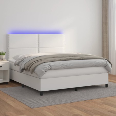 vidaXL Giroletto Molle con Materasso e LED Bianco 160x200cm Similpelle