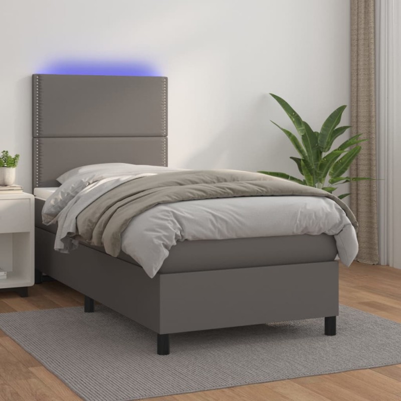 vidaXL Giroletto Molle con Materasso e LED Grigio 90x190cm Similpelle vidaXL Giroletto Molle con Materasso e LED Grigio 90x190cm Similpelle
