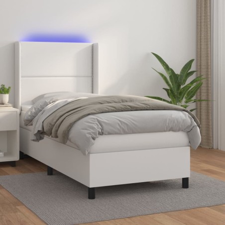 vidaXL Giroletto Molle con Materasso e LED Bianco 90x200 cm Similpelle