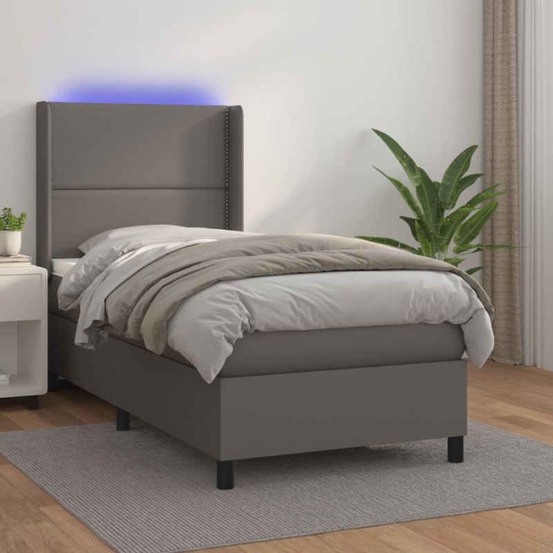 vidaXL Giroletto Molle con Materasso e LED Grigio 80x200cm Similpelle vidaXL Giroletto Molle con Materasso e LED Grigio 80x200cm Similpelle