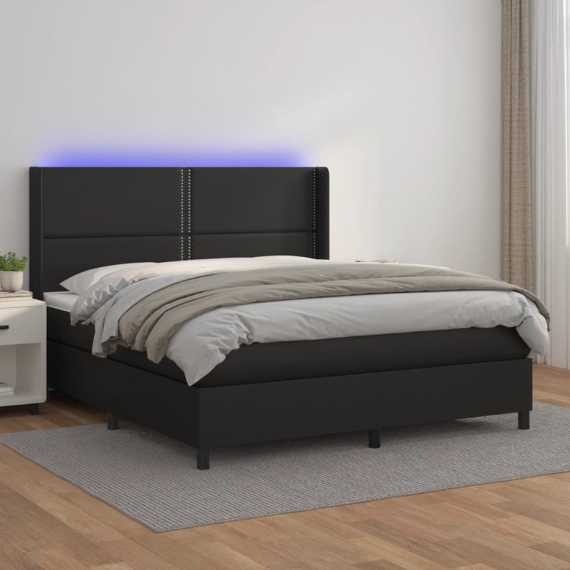 vidaXL Giroletto a Molle con Materasso e LED Nero 180x200cm Similpelle vidaXL Giroletto a Molle con Materasso e LED Nero 180x200cm Similpelle