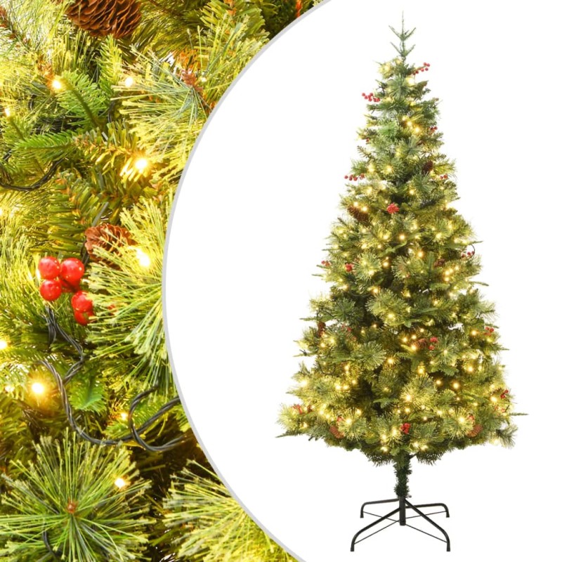 Albero di Natale con LED e Pigne Verde 195 cm in PVC e PE Albero di Natale con LED e Pigne Verde 195 cm in PVC e PE