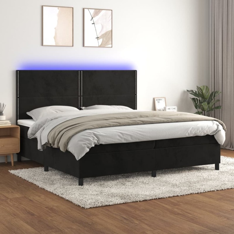 vidaXL Letto a Molle con Materasso e LED Nero 200x200 cm in Velluto vidaXL Letto a Molle con Materasso e LED Nero 200x200 cm in Velluto
