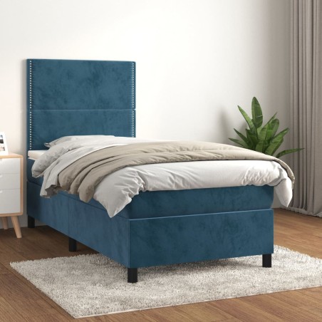 vidaXL Giroletto a Molle con Materasso Blu Scuro 100x200 cm in Velluto