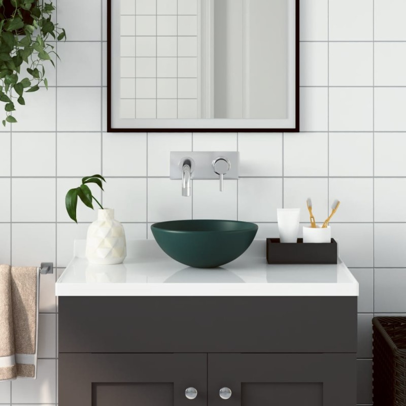 Lavandino da Bagno in Ceramica Verde Scuro Rotondo Lavandino da Bagno in Ceramica Verde Scuro Rotondo