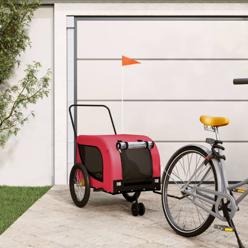 Rimorchio da Bici per Cani Rosso e Nero Tessuto Oxford e Ferro Rimorchio da Bici per Cani Rosso e Nero Tessuto Oxford e Ferro