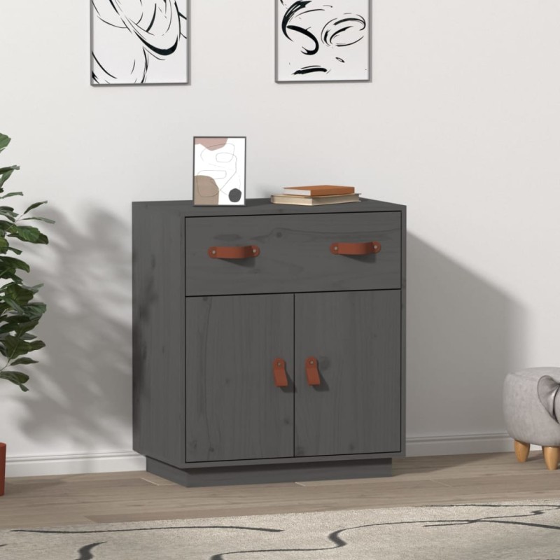 Credenza Grigia 65,5x40x75 cm in Legno Massello di Pino Credenza Grigia 65,5x40x75 cm in Legno Massello di Pino