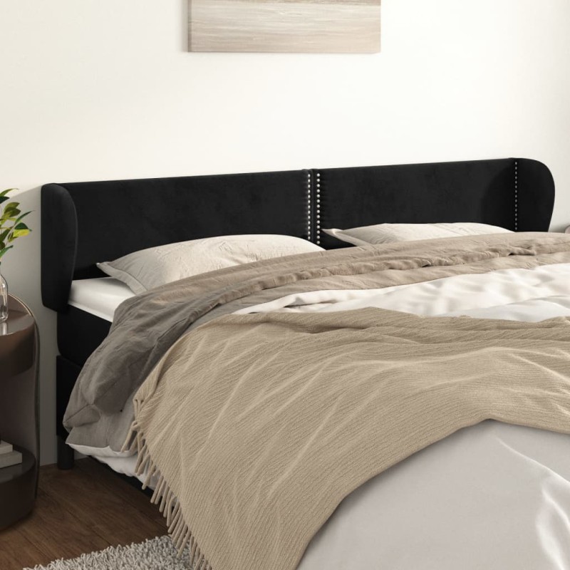 Testiera ad Orecchio Nera 203x23x78/88 cm in Velluto Testiera ad Orecchio Nera 203x23x78/88 cm in Velluto