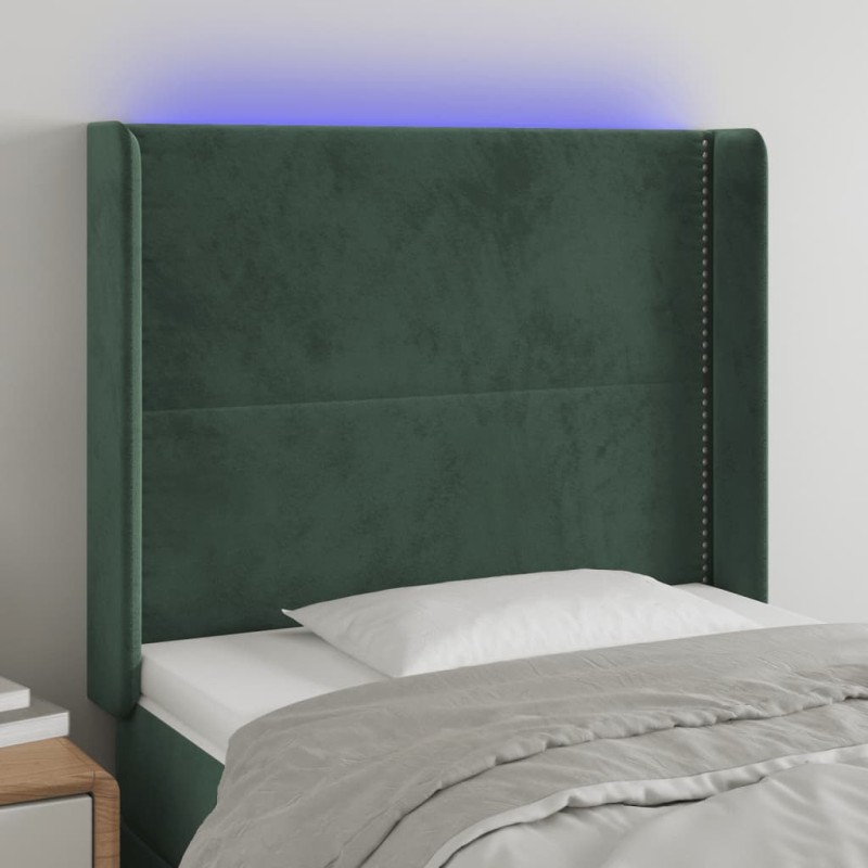 Testiera a LED Verde Scuro 93x16x118/128 cm in Velluto Testiera a LED Verde Scuro 93x16x118/128 cm in Velluto