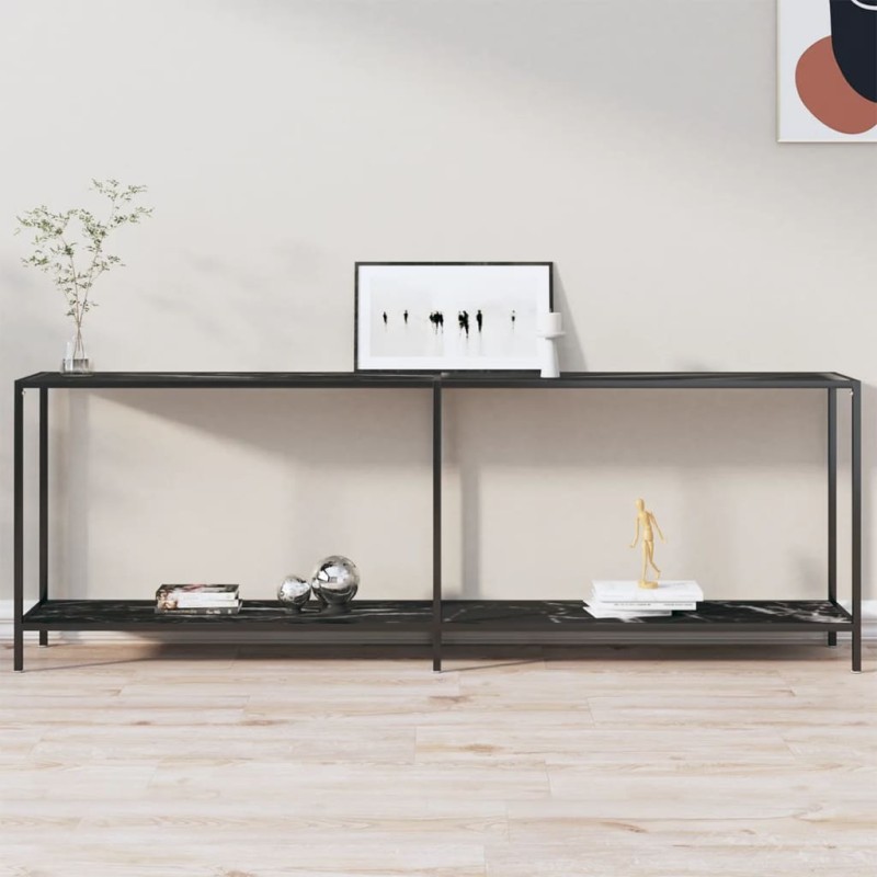 Tavolo Consolle Nero 220x35x75,5 cm in Vetro Temperato Tavolo Consolle Nero 220x35x75,5 cm in Vetro Temperato