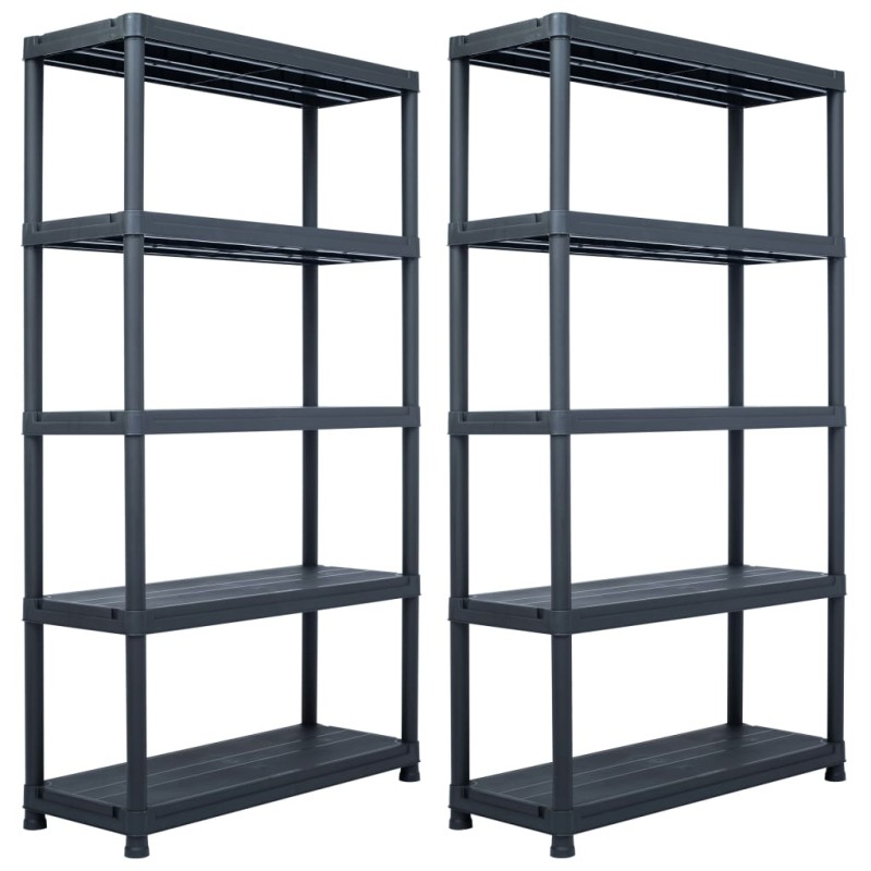 Scaffali 2 pz Nero 500 kg 100x40x180 cm in Plastica Scaffali 2 pz Nero 500 kg 100x40x180 cm in Plastica