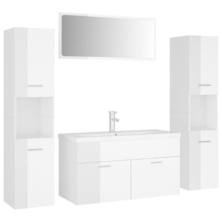 vidaXL Set Mobili da Bagno Bianco Lucido in Legno Multistrato