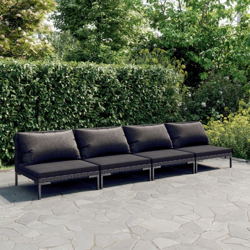 Set Divani da Giardino 4pz con Cuscini Polyrattan Grigio Scuro Set Divani da Giardino 4pz con Cuscini Polyrattan Grigio Scuro