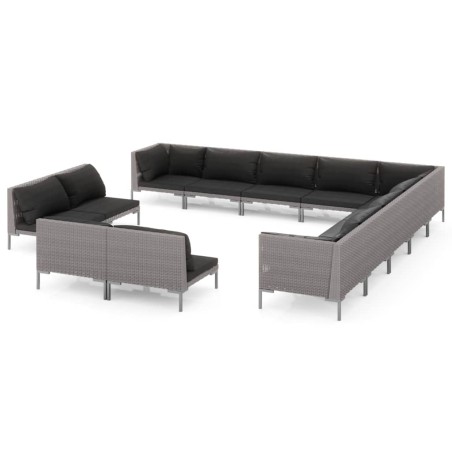 Set Divani Giardino 13pz con Cuscini in Polyrattan Grigio Scuro