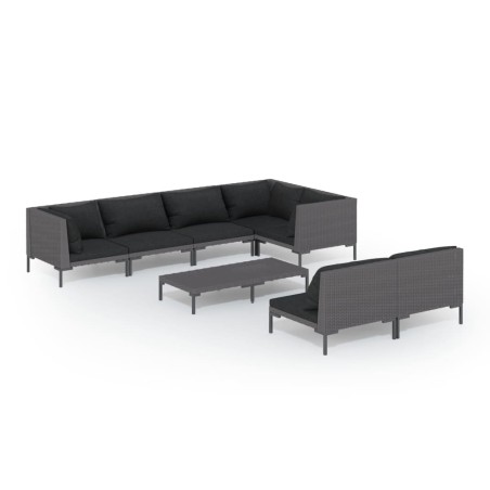 Set Divani Giardino 8 pz con Cuscini in Polyrattan Grigio Scuro